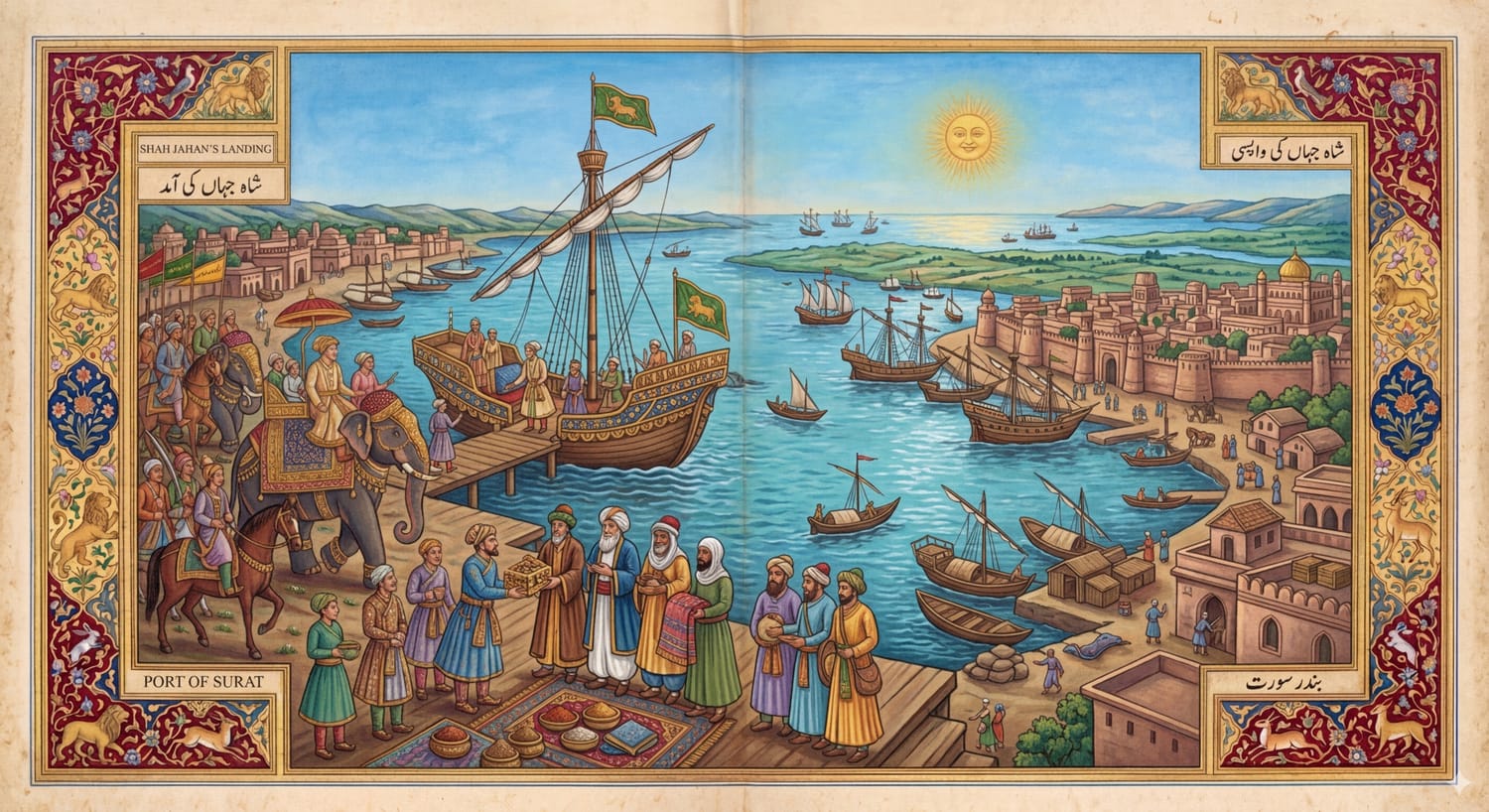 Mughal era port scene at Surat. Royal ships dock as… — Sultan on DeHub