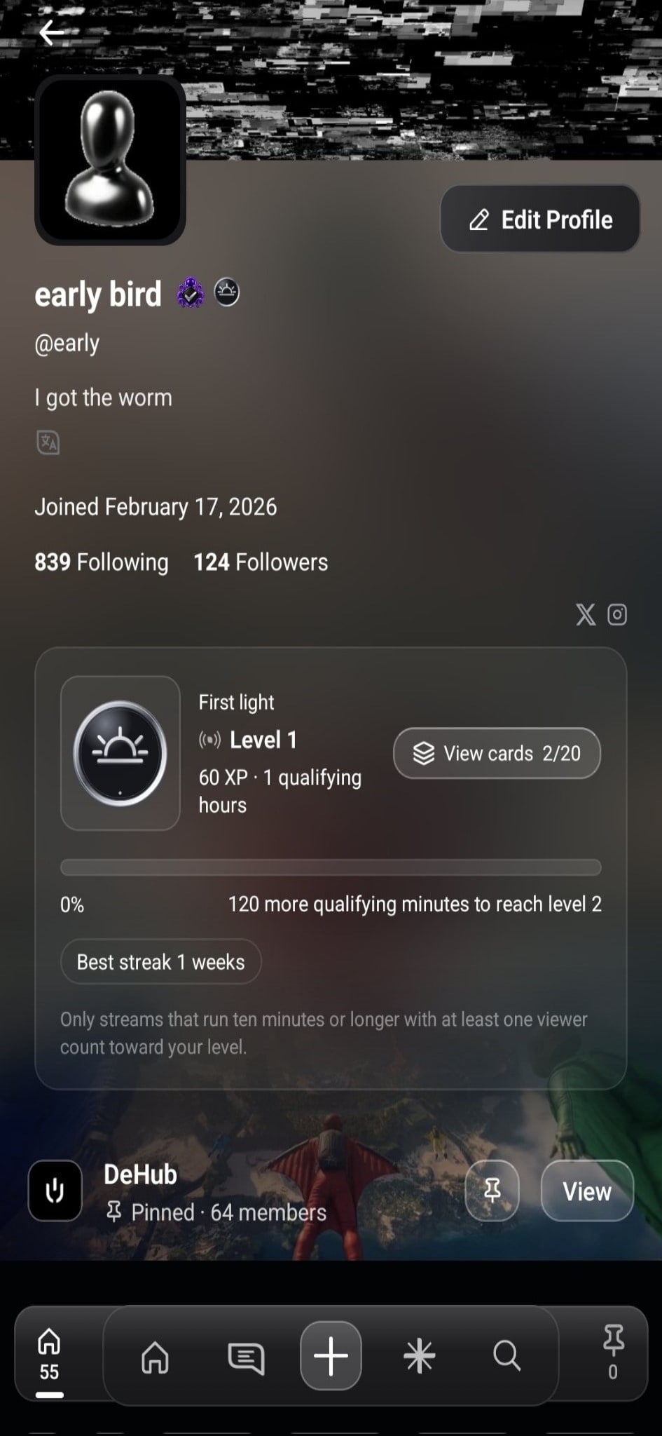 Most sexy social media profile app ever — early bird on DeHub